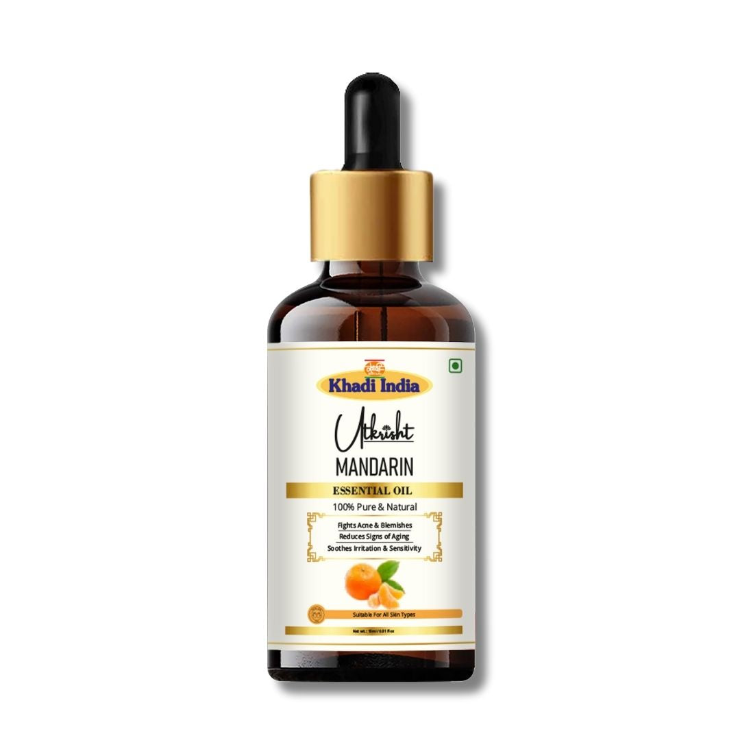 Khadi Mandarin Essential Oil | Pure & Natural Mandarin Oil for Face & Skin Care | Essential Oil for Brightening & Glowing-Looking Skin | Citrus Aromatherapy Oil for Relaxation | 15 ml