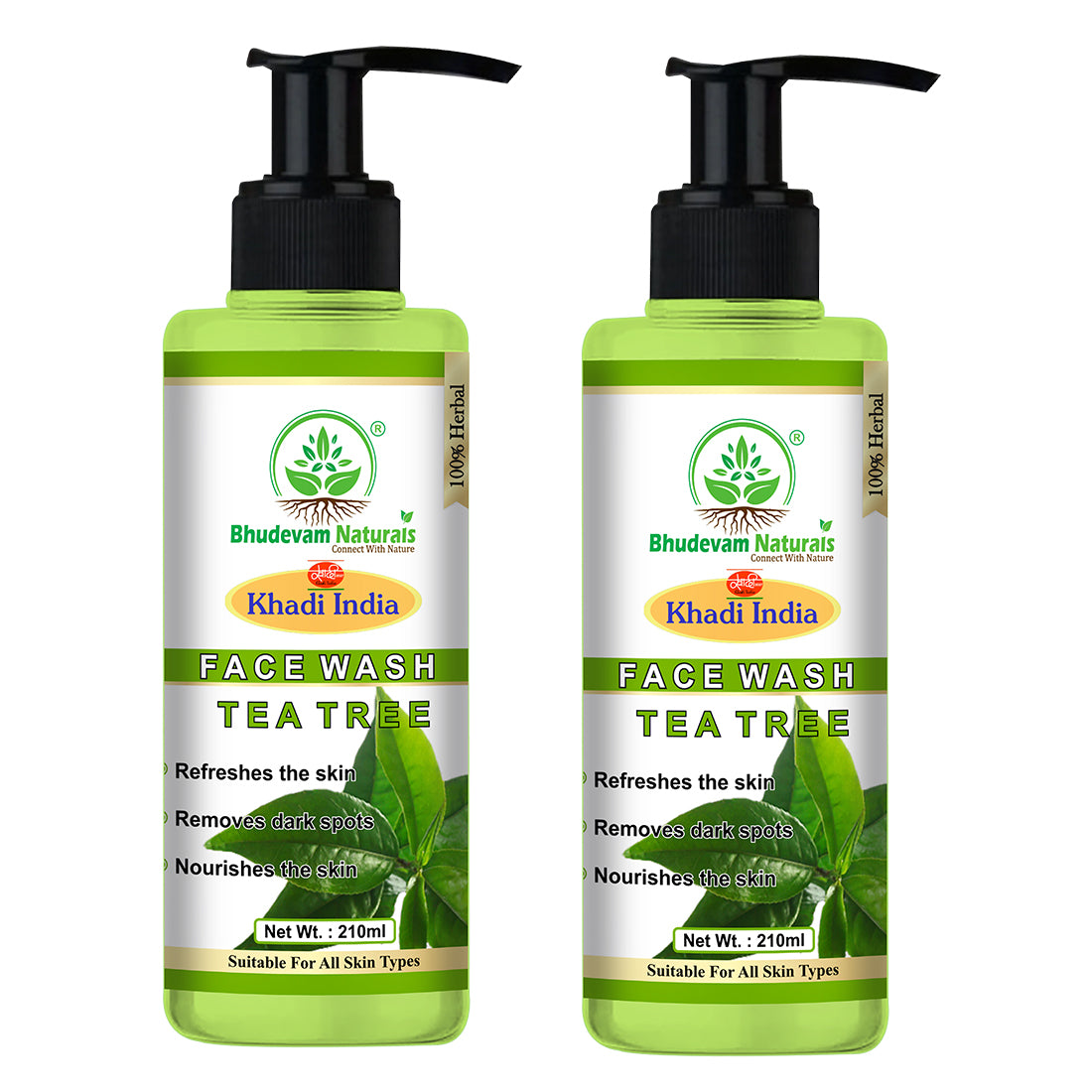 Bhudevam Naturals Khadi Tea Tree Face Wash – Anti-Pimple, Anti-Blemish & Refreshing Formula- 420ML (Pack of 2)