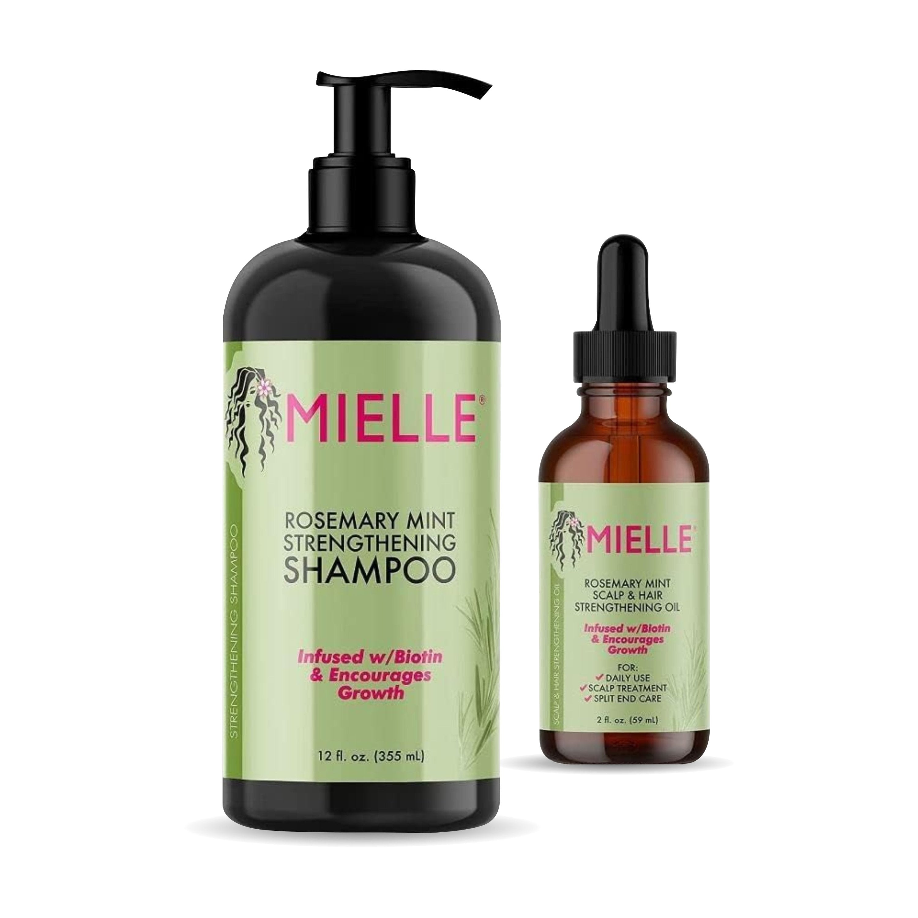 Mielle Bundle Rosemary Mint Scalp & Hair Strengthening Oil 59 ML & Rosemary Mint Strengthening Shampoo 355 ML