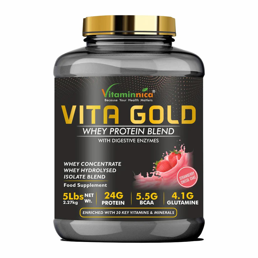 Vitaminnica Vita Gold 100% Whey Protein Powder - Strawberry Cheesecake, 5 Lbs, 75 Servings