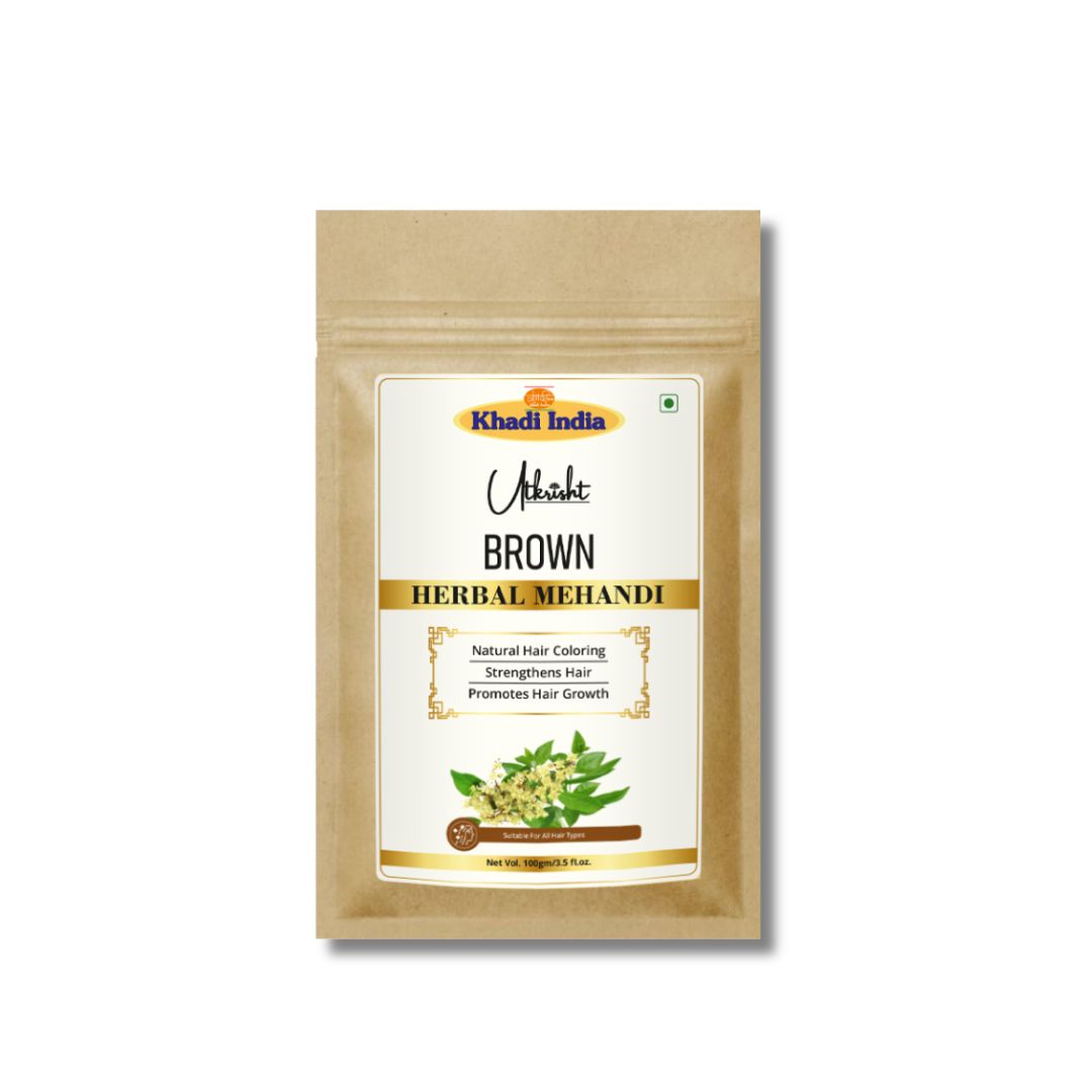 Khadi Brown Hair Mehndi | Natural Henna-Based Herbal Hair Colour | With Amla, Bhringraj & Neem | Helps Cover Grey Hair & Condition Hair | 80 gm