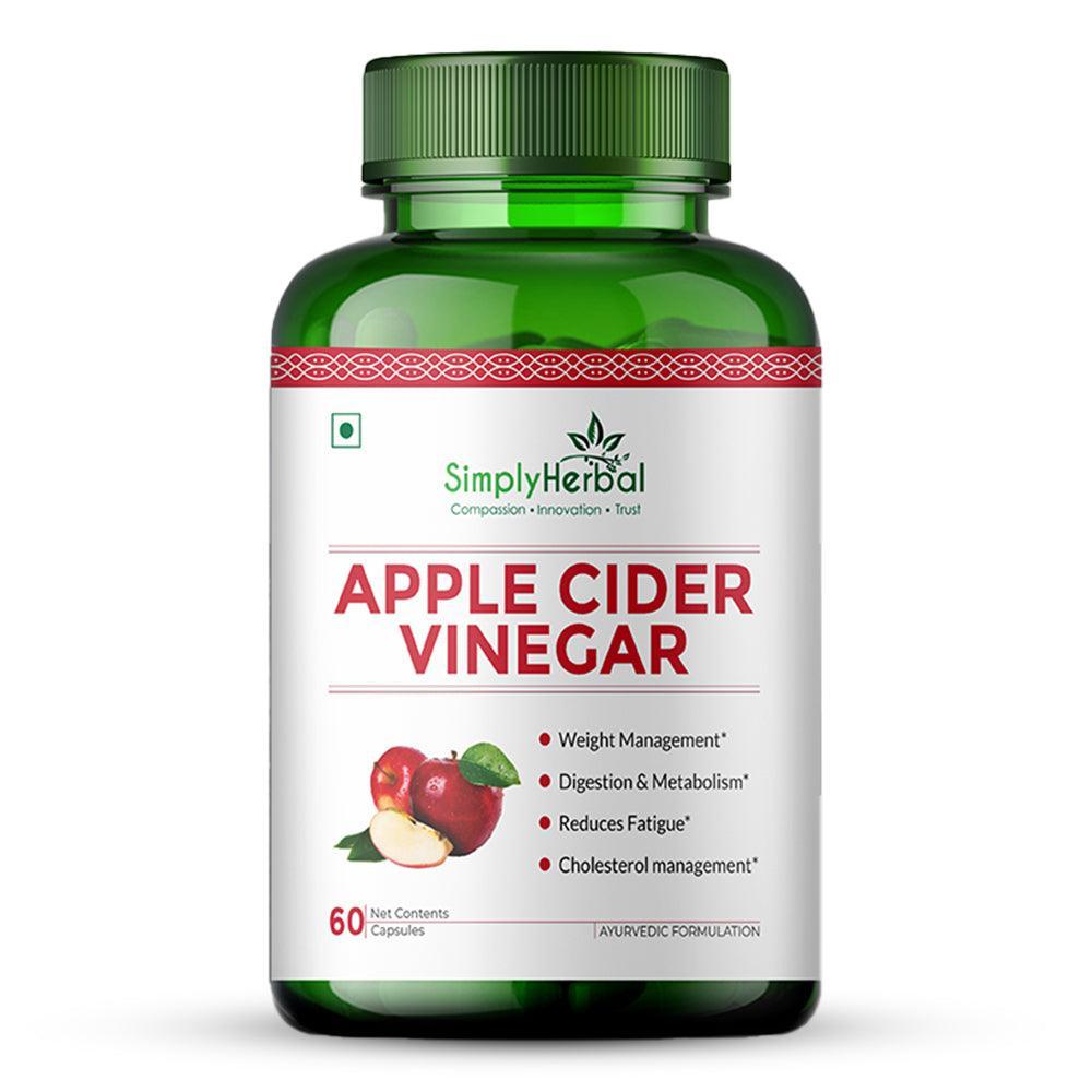 Simply Herbal Apple Cider Vinegar Capsules - 500mg Supplement for Weight Management | ACV Capsules, Probiotics Blend, Boost Metabolism, Belly Fat Loss- 60 Veg Capsules