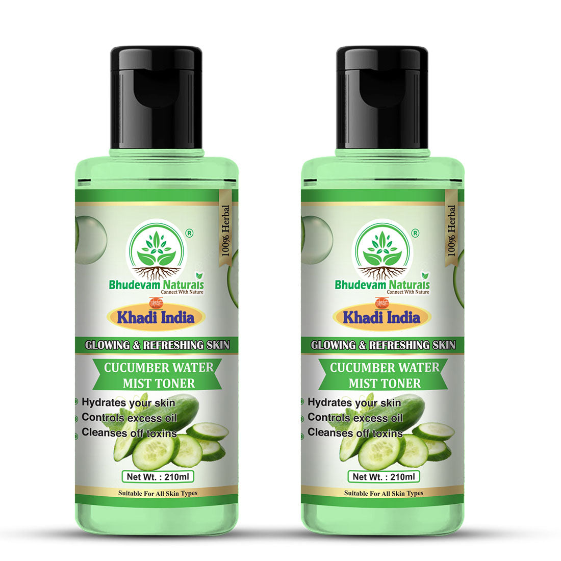 Bhudevam Naturals Khadi Mint & Cucumber Face Mist For Hydrating, Refreshing & Pore Minimizing Facial Spray for Daily Use- 200ML (Pack of 2)