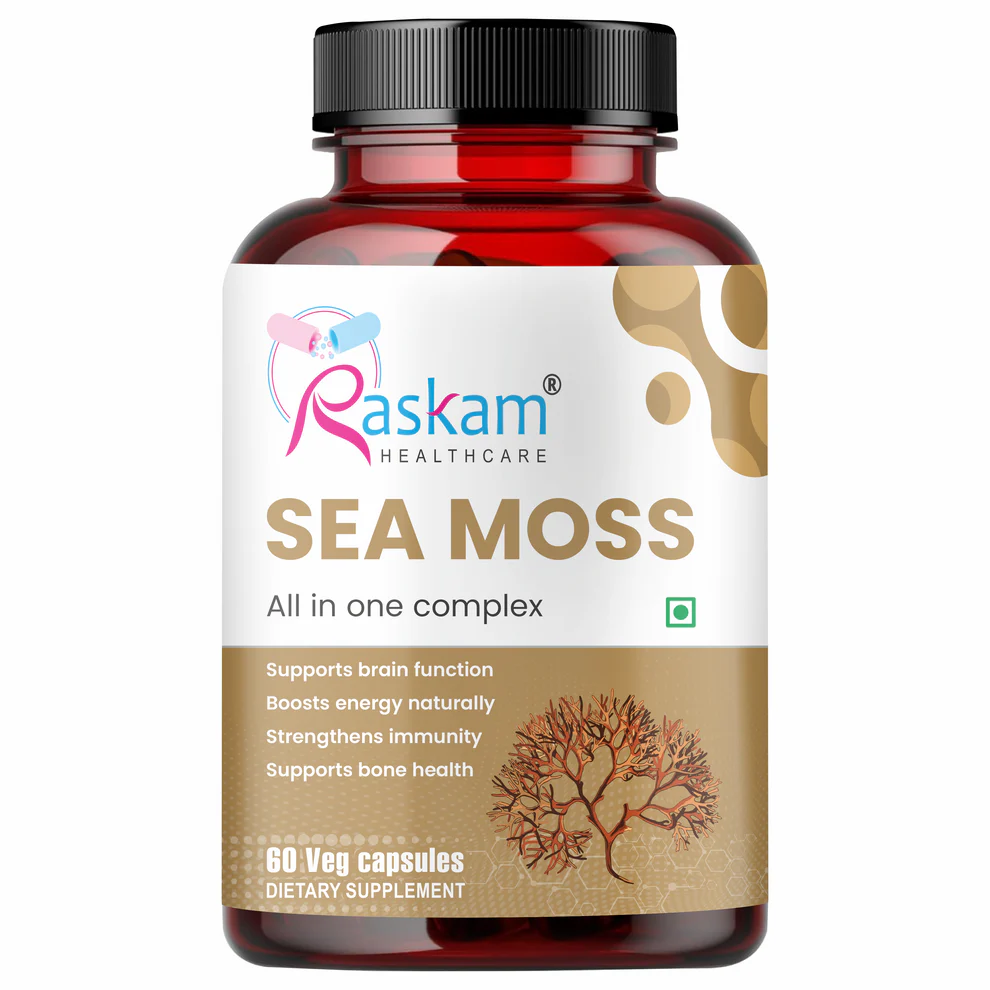 Raskam Sea Moss | 150MG | 60 Capsules - Organic Irish Sea Moss Powder | Bio available Minerals for Thyroid , Skin and Joint Support