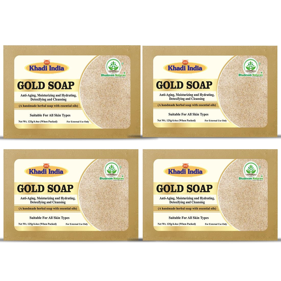 Bhudevam Naturals Khadi Handmade Gold Soap For Luxury Skin Brightening & Glow Soap - 500GM (Pack of 2)