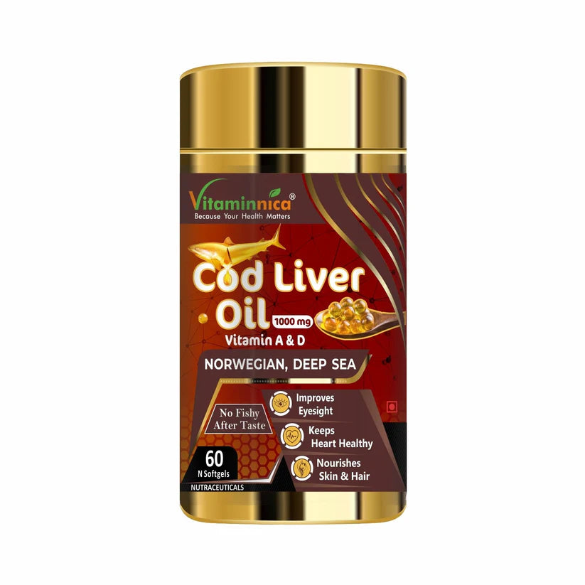Vitaminnica Cod Liver Oil Softgels - Omega-3 EPA/DHA with Vitamins A & D3, 60 Count