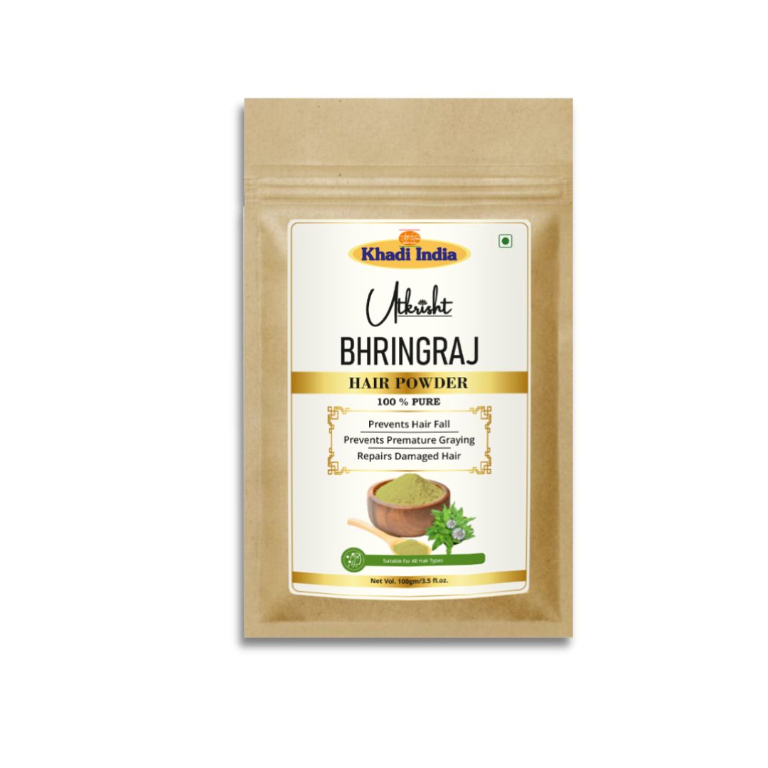 Khadi Bhringraj Powder for Hair & Scalp | 100% Natural Bhringraj Leaf Powder | Hair Fall, Hair Strength & Scalp Nourishing Care | Helps Improve Hair Texture & Shine | Herbal Hair Pack | For All Hair Types | 100 gm