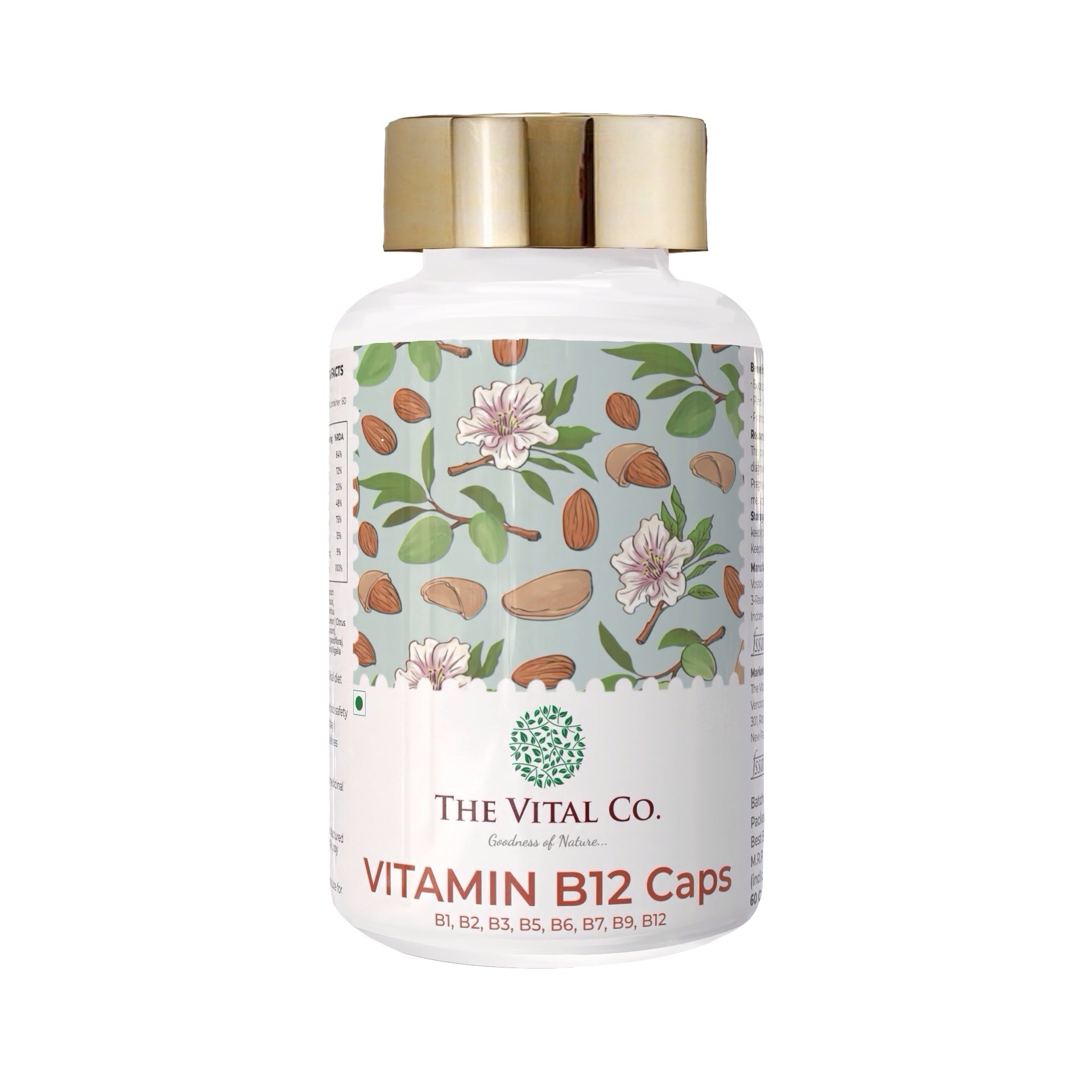 The Vital Co Plant Based Vitamin B12 Capsules |Vegan Energy Support Supplement | Promotes Healthy Skin, Hair & Nerve Function | Daily Wellness Caps