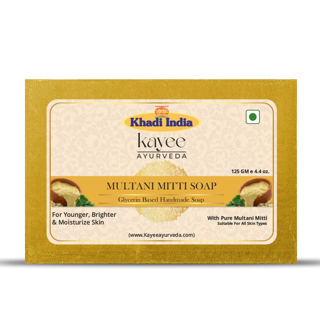 Kayee Ayurveda Multani Mitti Soap for Men & Women | Herbal Fuller's Earth Bathing Soap | Deep Cleansing Body Soap for Dirt, Sweat & Excess Oil | Daily Use Bath Soap for Fresh, Clean & Smooth Looking Skin | 125 g