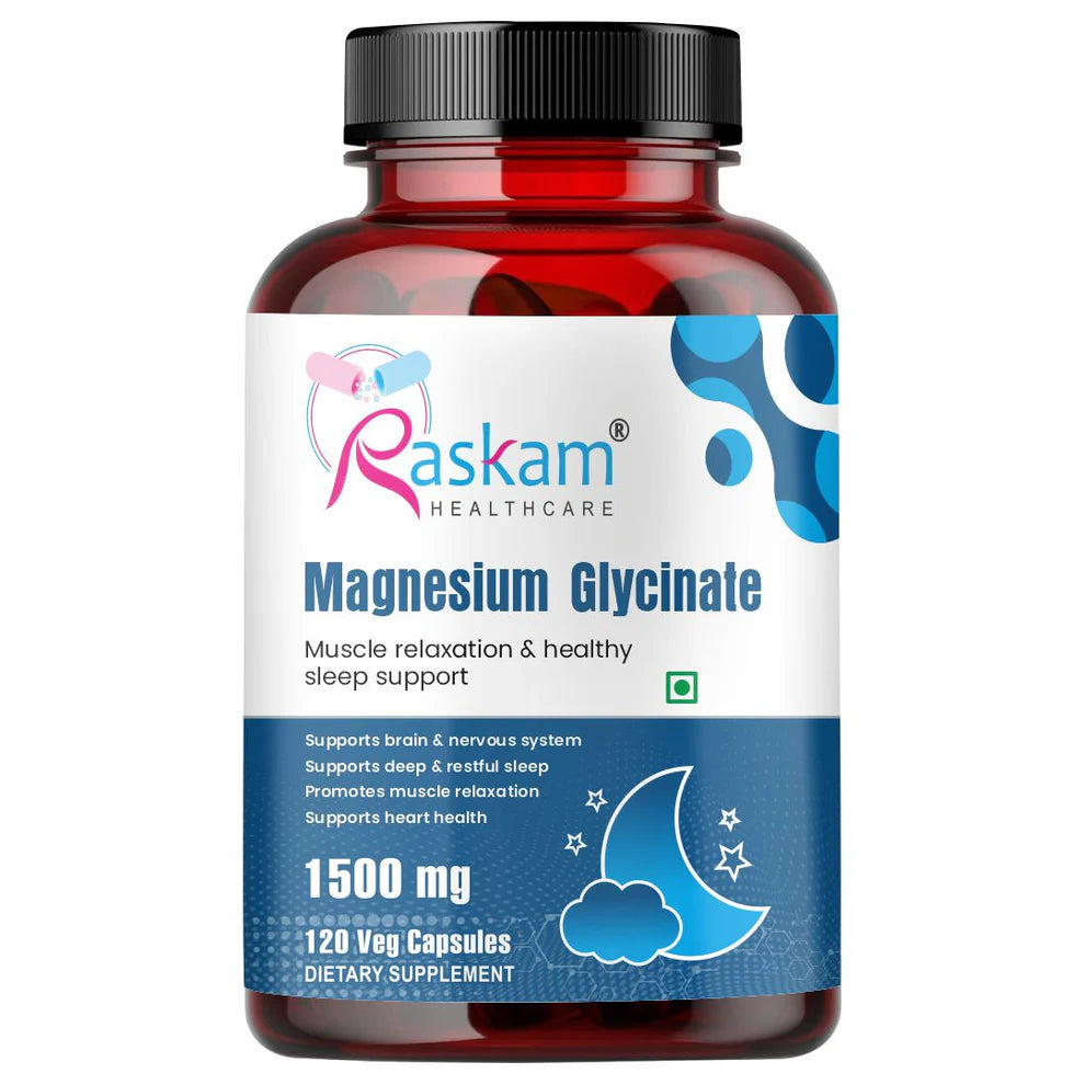 Raskam High Absorption Magnesium Glycinate -120 Vegetable Capsules ,1500mg