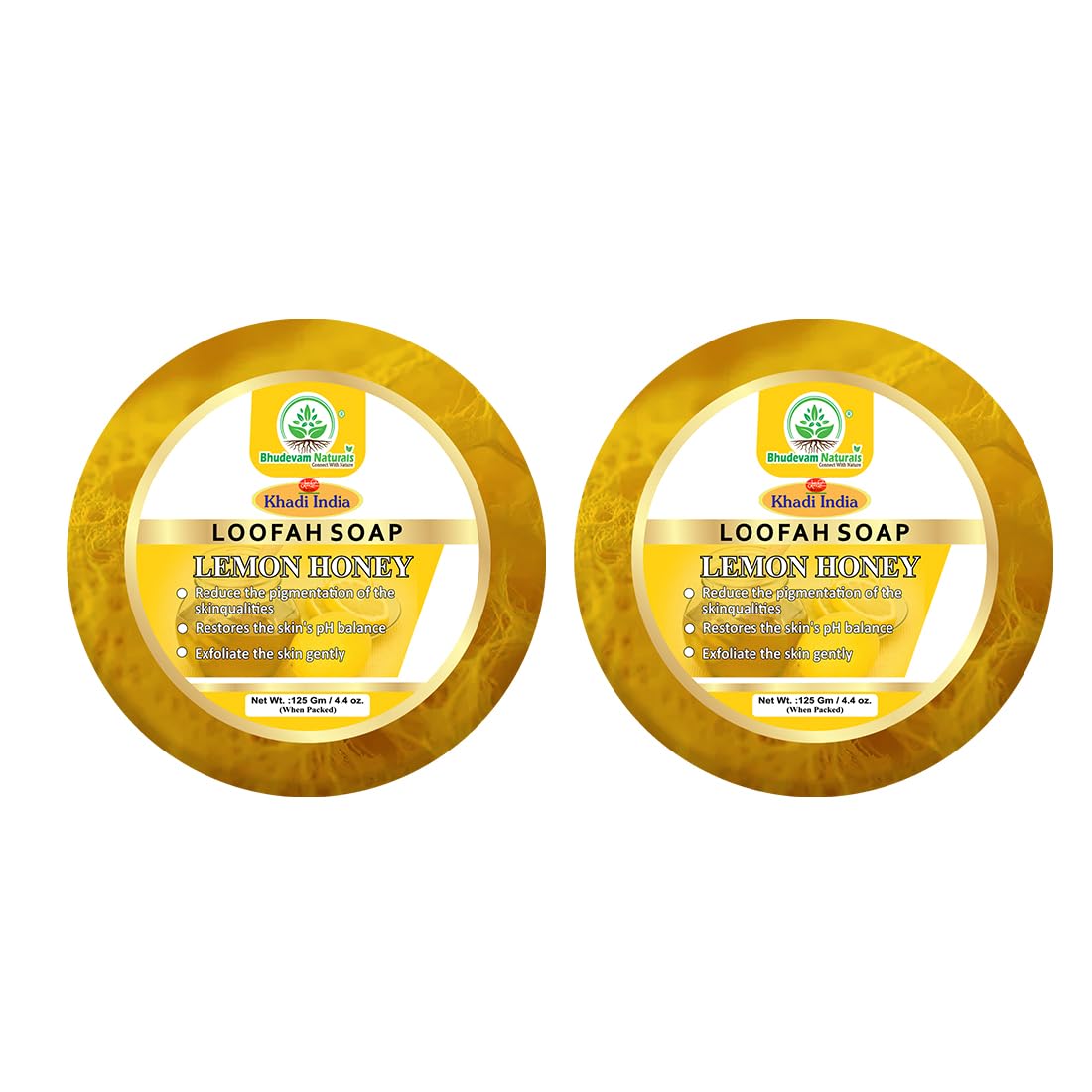 Bhudevam Naturals Khadi Lemon & Honey Loofah Soap – Deep Cleansing Scrub Soap for Smooth & Fresh Skin- 250GM (Pack of 2)