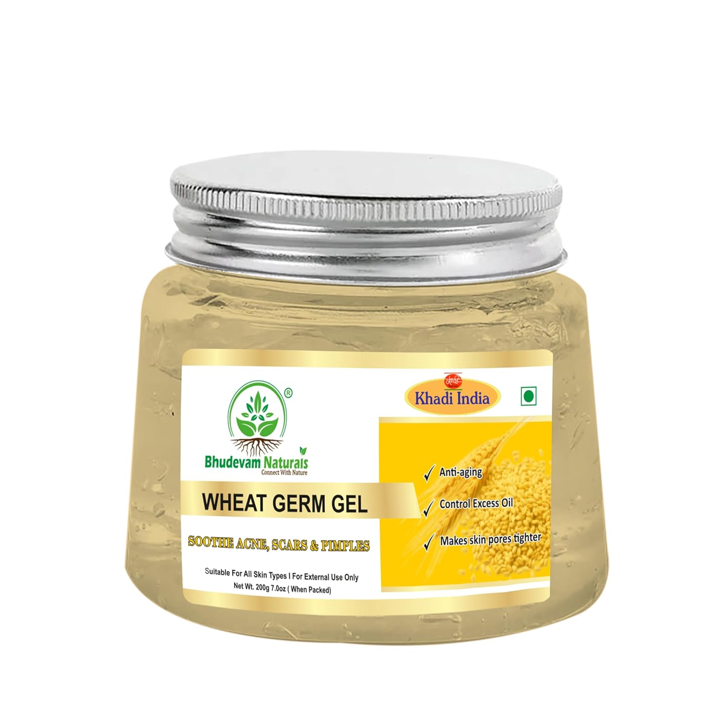 Bhudevam Naturals Khadi Wheatgerm Aloe Vera Gel for Face & Hair – Hydrating, Nourishing & Skin Brightening- 200GM