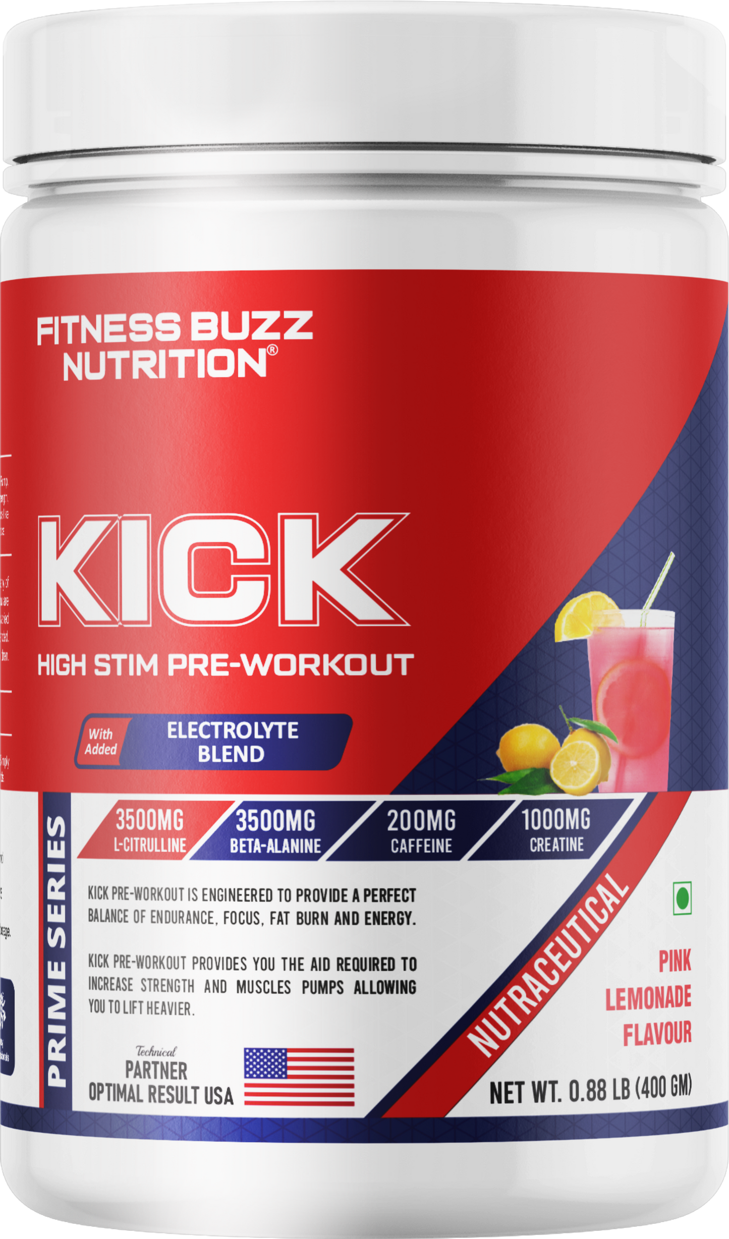 FB Nutrition Kick High Stim Pre-Workout Supplement - Pink Lemonade - 400gm