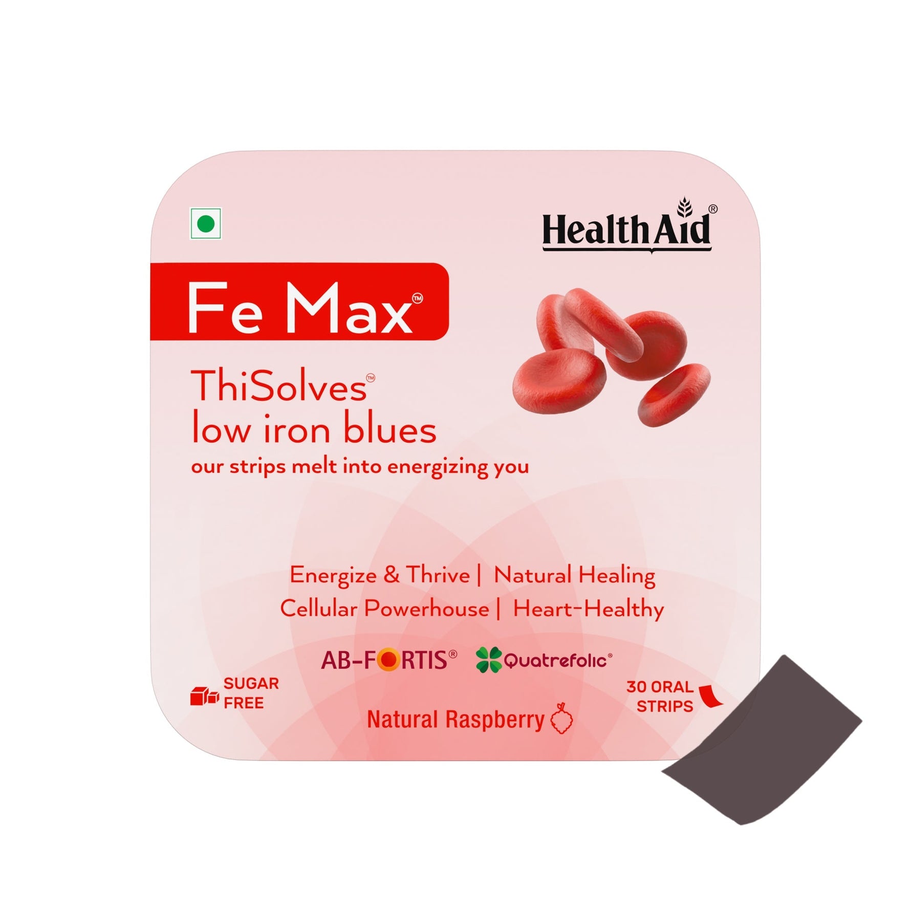 HealthAid Fe Max ThiSolves Disintegrating Strip Natural Raspberry Sugar Free - 30 Oral Strip