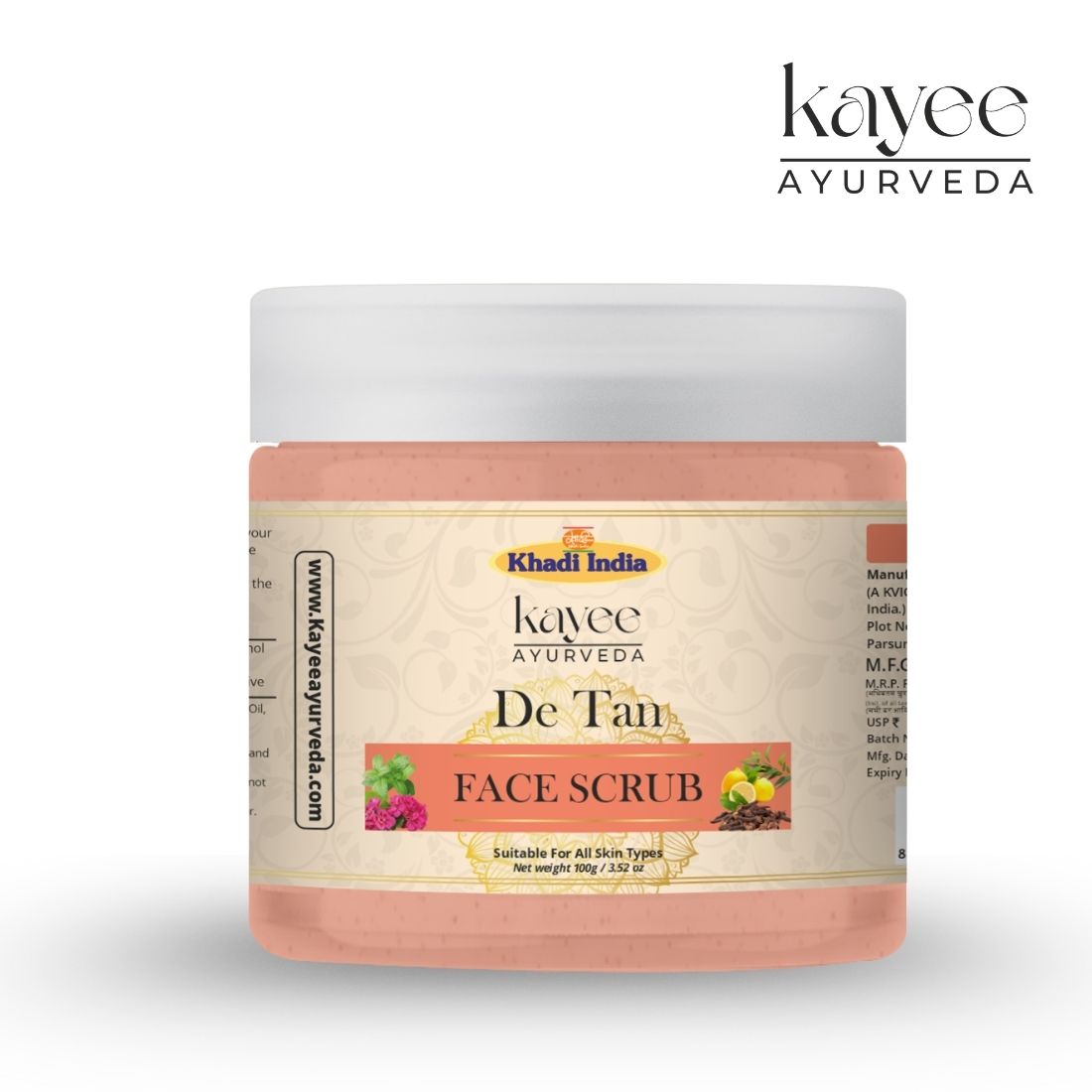 Kayee Ayurveda De-Tan Face Scrub for Men & Women | Herbal Facial Scrub for Tan Removal, Dead Skin & Dullness | Exfoliating Face Scrub for Smooth, Soft & Radiant Looking Skin