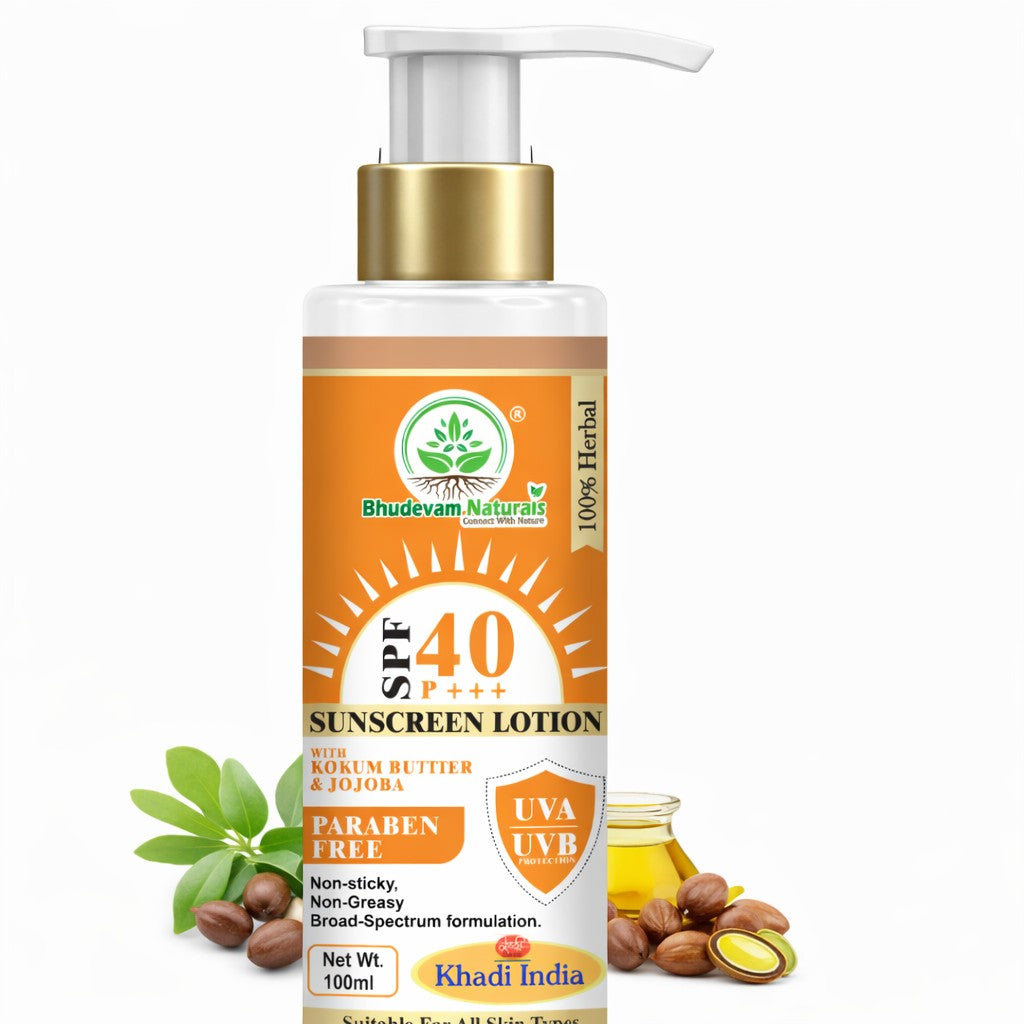 Bhudevam Naturals Khadi SPF 40 Sunblock Lotion for Face & Body | Broad Spectrum Daily Sunscreen for Men & Women- 100ML