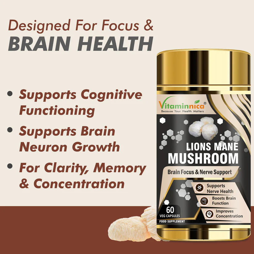 Vitaminnica Lion's Mane Mushroom Capsules - Brain Focus & Memory Support, 60 Count
