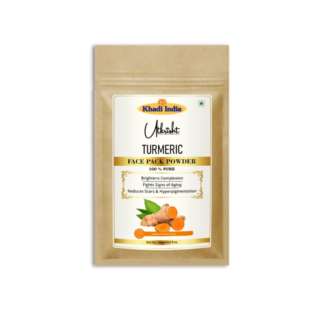 Khadi Turmeric Powder for Face & Body | 100% Pure Natural Haldi Powder | Ayurvedic Skin Brightening, Acne-Prone & De-Tan Care | Helps Improve Skin Glow & Even-Toned Appearance | Herbal Face & Body Pack | For All Skin Types | 100 gm