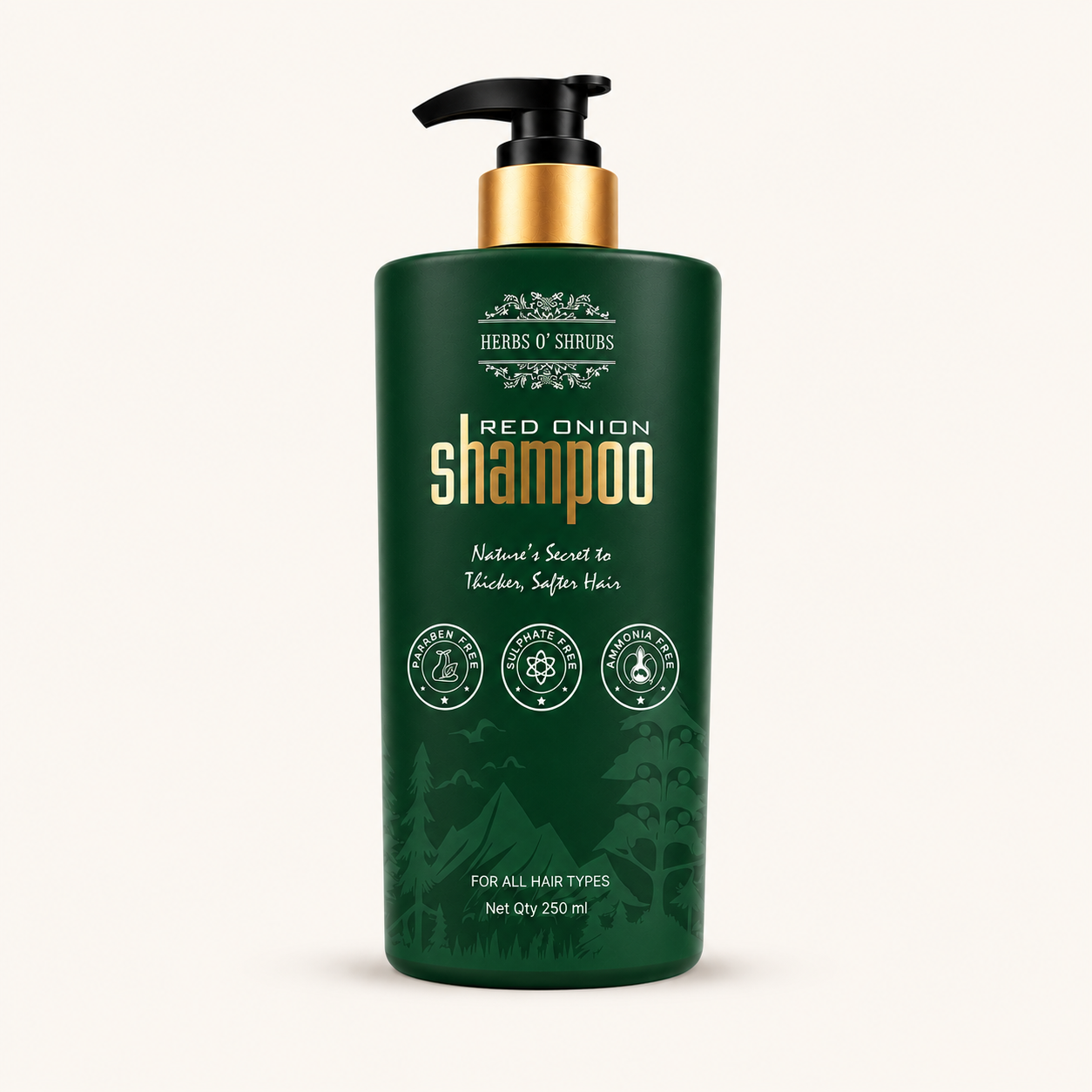 Herbs O' Shrubs Onion Strength & Shine Shampoo with Ayurvedic Ingredients | Onion, Coffee, Brahmi, Hibiscus, Green Tea & Curry Leaf | Gentle Daily Hair Cleanser for All Hair Types, 250 ml