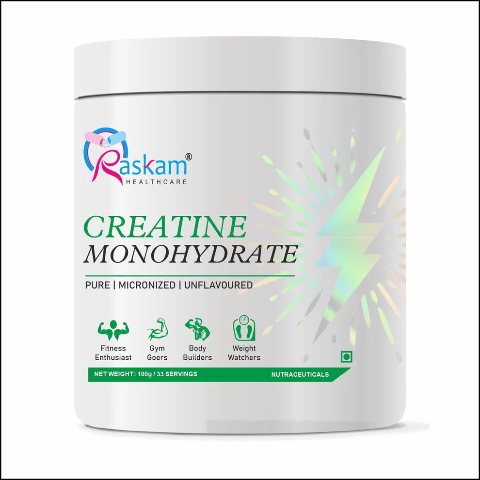 Raskam Creatine Monohydrate powder for Muscle Building & Performance - 33 Servings (Unflavoured, 100gm)