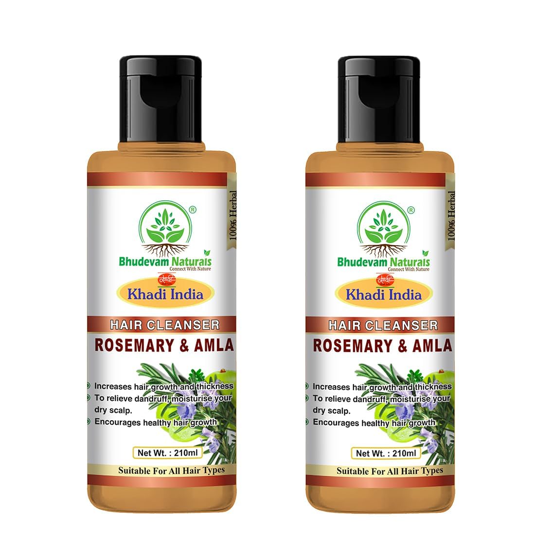 Bhudevam Naturals Khadi Rosemary & Amla Shampoo – Nourish, Repair & Smooth Hair- 420ML (Pack of 2)