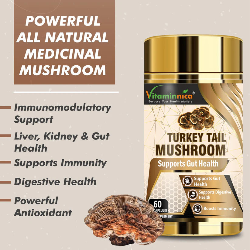 Vitaminnica Turkey Tail Mushroom Capsules - Immune Defense & Gut Health, 60 Count