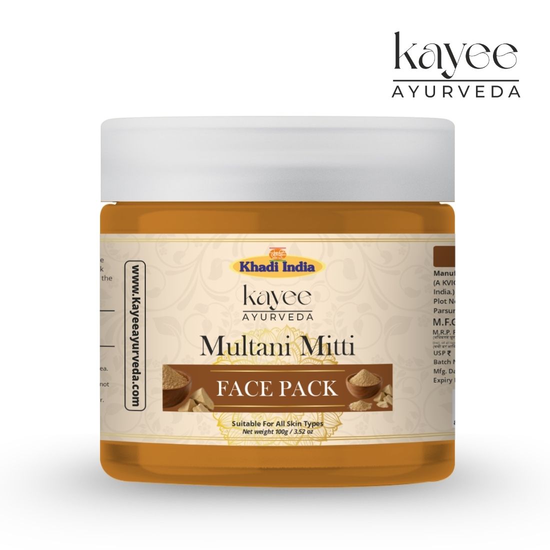 Kayee Ayurveda Multani Mitti Herbal Face Pack for Men & Women | Clay Facial Mask for Oily, Combination & Dull-Looking Skin | Helps Remove Excess Oil, Dirt & Surface Buildup While Supporting a Clean, Smooth & Radiant-Looking Complexion