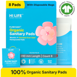 Hi Life Flow Easy Organic Period Pads 280mm | 100% Organic Cotton Top Sheet Sanitary Napkins for Regular & Medium Flow (Pack of 8)