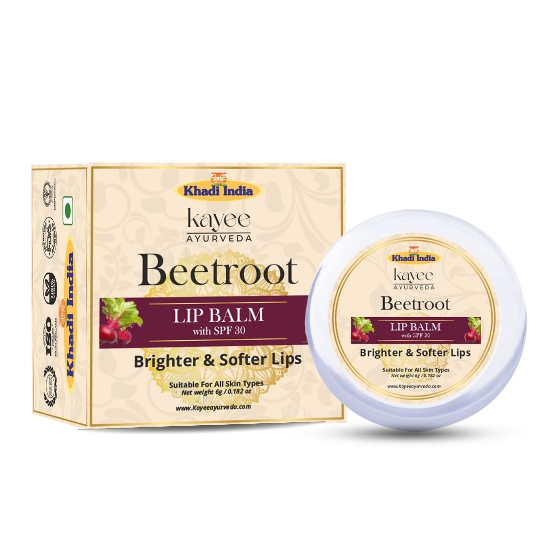 Kayee Ayurveda Beetroot Lip Care Balm, Beetroot-Enriched Moisturizing Lip Balm for Dry Lips, Helps Maintain Soft, Supple & Smooth-Looking Lips, Daily Lip Care for Women & Men | 6 g