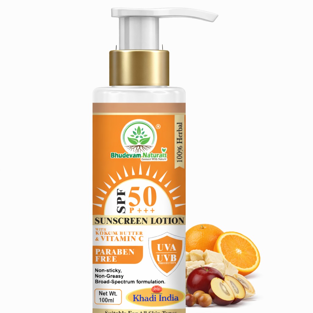Bhudevam Naturals Khadi SPF 50 Sunscreen Cream for Men & Women | Non-Greasy Sun Protection Lotion for Face & Body- 100ML