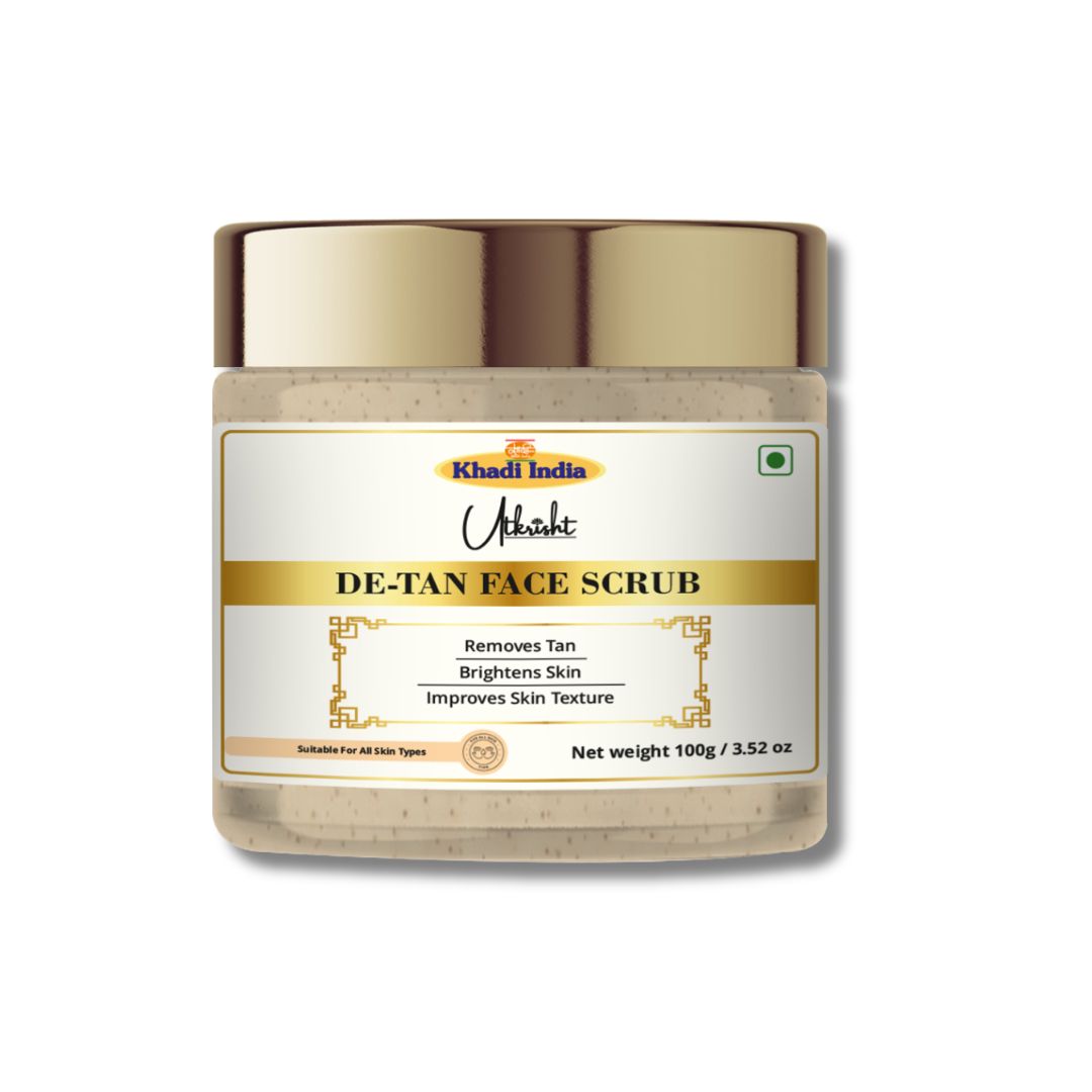 Khadi De-Tan Face Scrub | Natural Exfoliating Scrub with Walnut & Aloe Vera | Helps Remove Dead Skin, Dirt & Surface Impurities | De-Tan & Skin Brightening Care | Ayurvedic Herbal Face Scrub | For All Skin Types | 100 gm