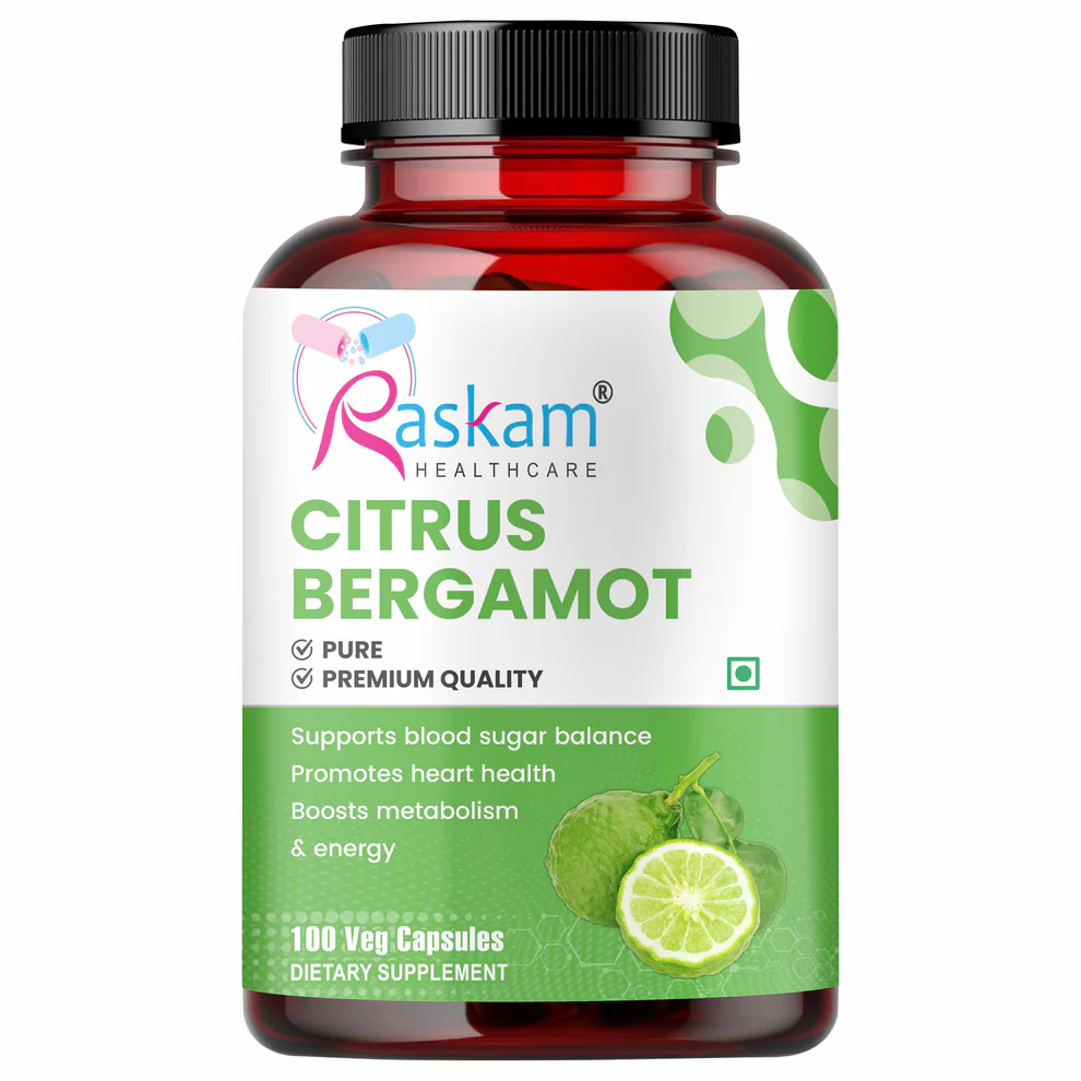 Raskam Citrus Bergamot 1200mg Supplement, 100 Veg Capsules, Antioxidant-Rich Complex for Heart Health and Immune Support