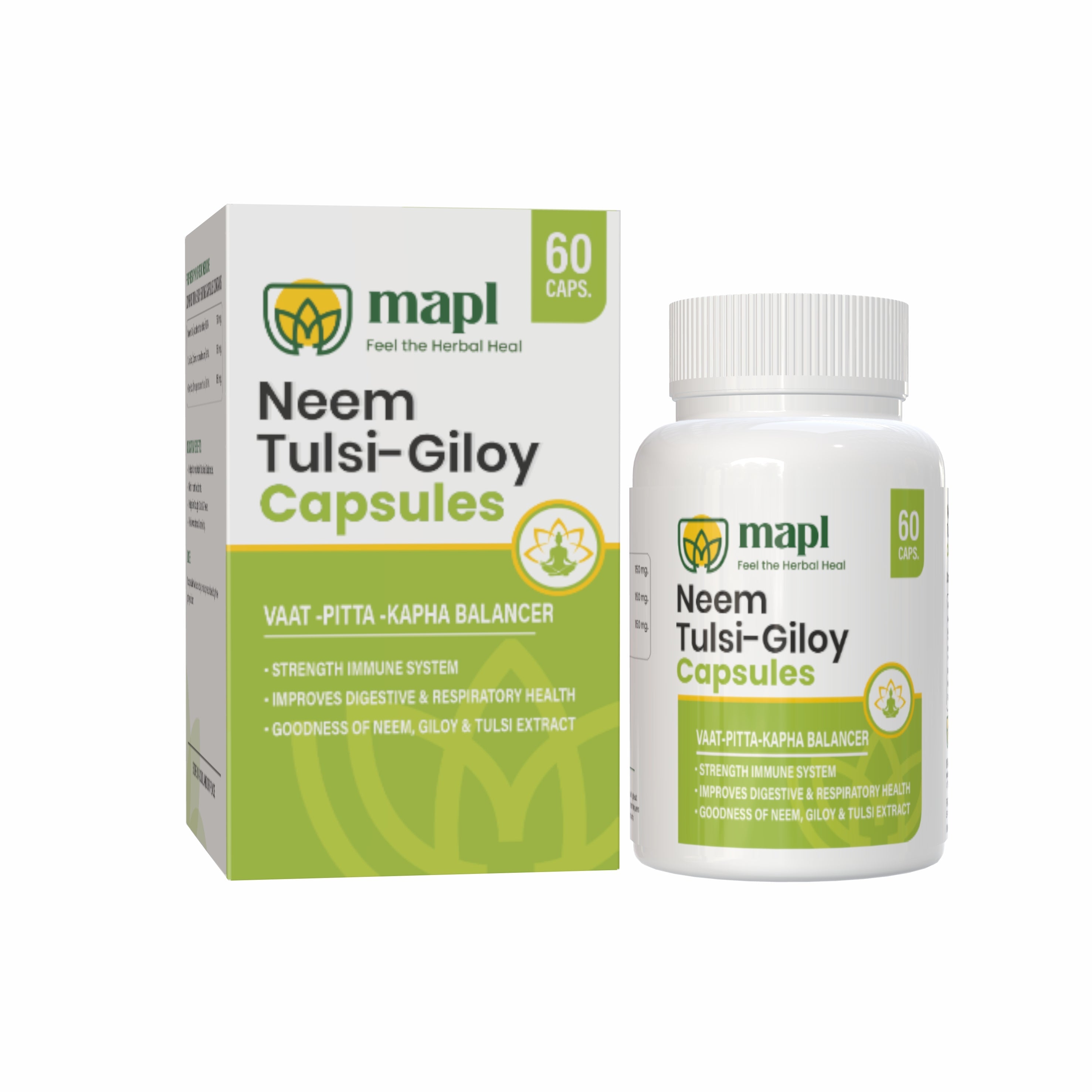 MAPL Neem Giloy Tulsi Capsules 60 | Ayurvedic Immunity & Wellness Support | Boosts Digestion, Reduces Stress & Fatigue Naturally