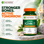 Pure Nutrition Vitamin K2 MK7 with Vitamin D3 Tablets for Men & Women | Supports Bone Strength, Heart Health & Calcium Absorption | K2 MK-7 Supplement – 60 Veg Tablets