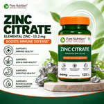Pure Nutrition Zinc Citrate Tablets 44mg | High Absorption Zinc Supplement for Immunity, Blood Sugar & Bone Health | Supports Muscle Recovery, Skin Glow, Hair Strength & Nail Growth | Essential Mineral for Overall Wellness – 120 Veg Tablets