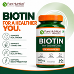 Pure Nutrition Biotin Tablet - with Sesbania, Bamboo Shoot, Moringa & Amla – Promotes Hair Growth, Glowing Skin, Strong Nails & Overall Wellness for Men & Women - 60 Tablets