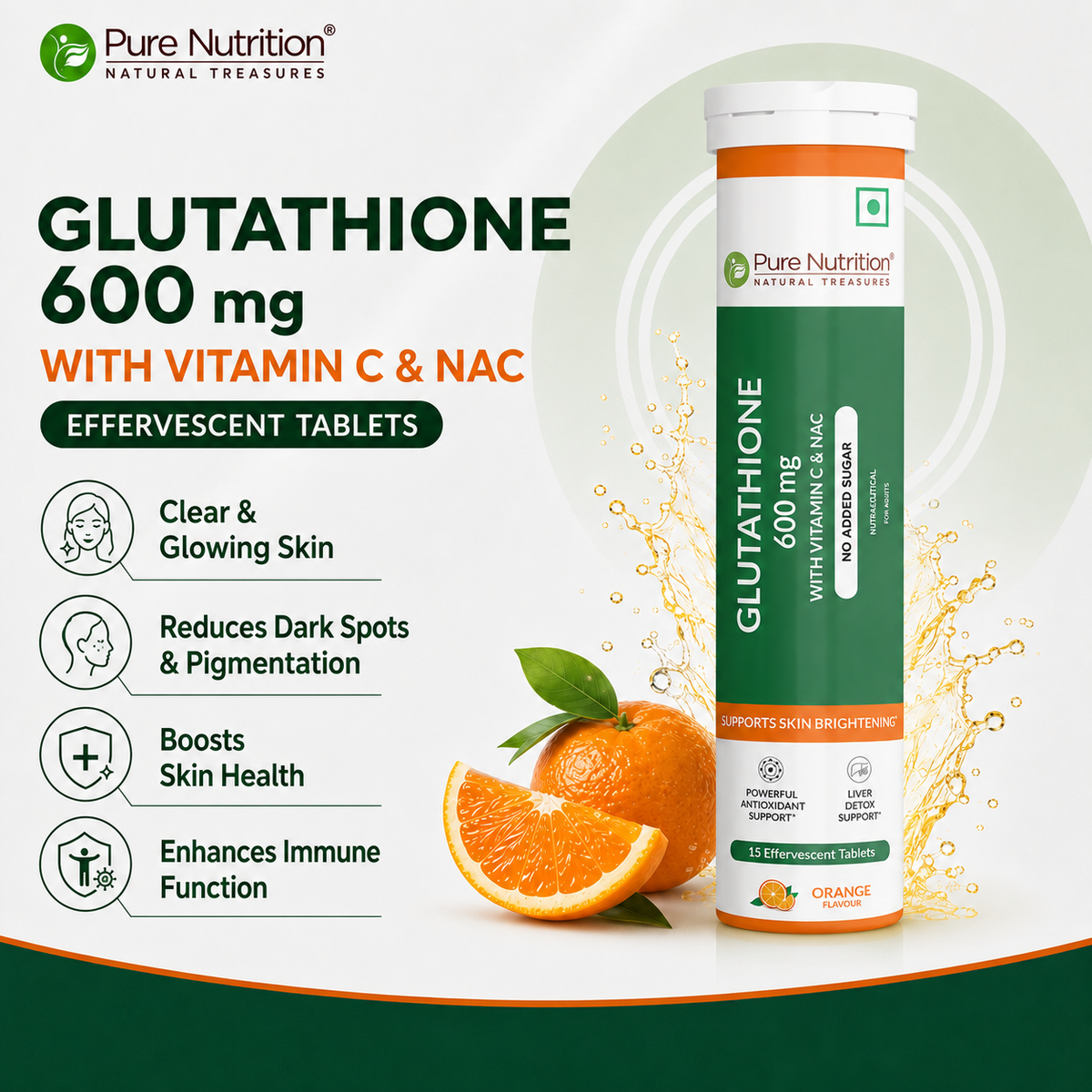 Pure Nutrition L-Glutathione Effervescent Tablets for Men & Women - 600mg - 45 count (Pack of 3)