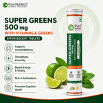 Pure Nutrition Super Greens 500mg Effervescent Tablet Lime - 20 Tablets