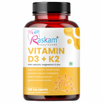 Raskam Vitamin D3 with K2- 100 capsules- Supports Stronger Immunity & Bone & Heart Health | Healthy Heart For Men And Women