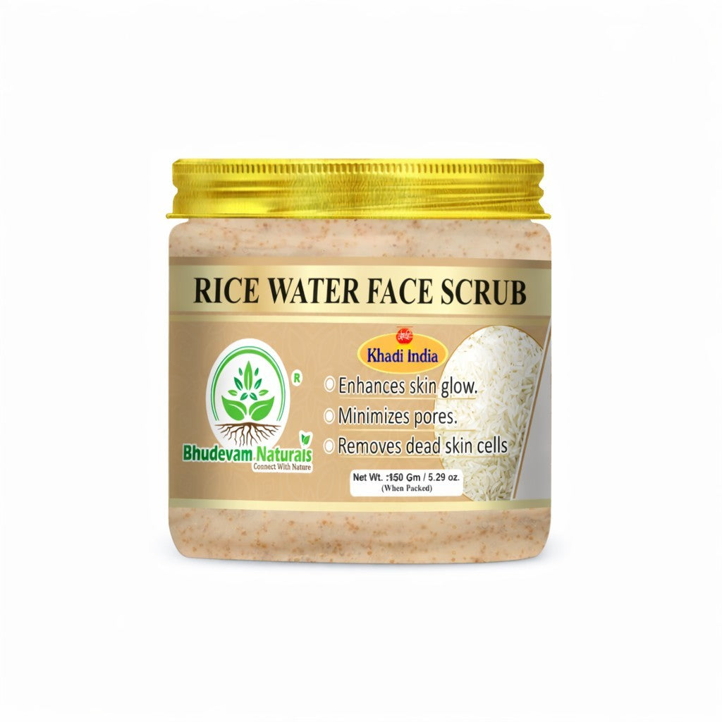 Bhudevam Naturals Khadi Rice Water Face Scrub for Women & Men – Gentle Exfoliation for Clear, Smooth & Radiant Skin-150GM