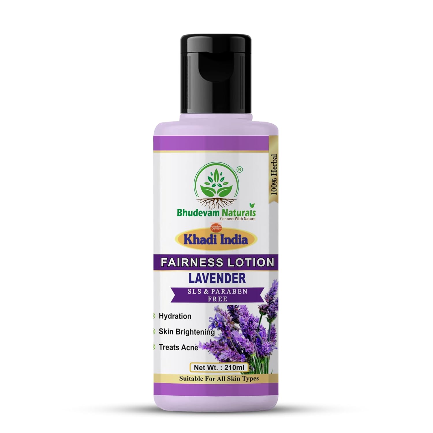 Bhudevam Naturals Khadi Lavender Fairness Lotion for Women & Men – Even Skin Tone & Radiant Glow Moisturizer- 210ML