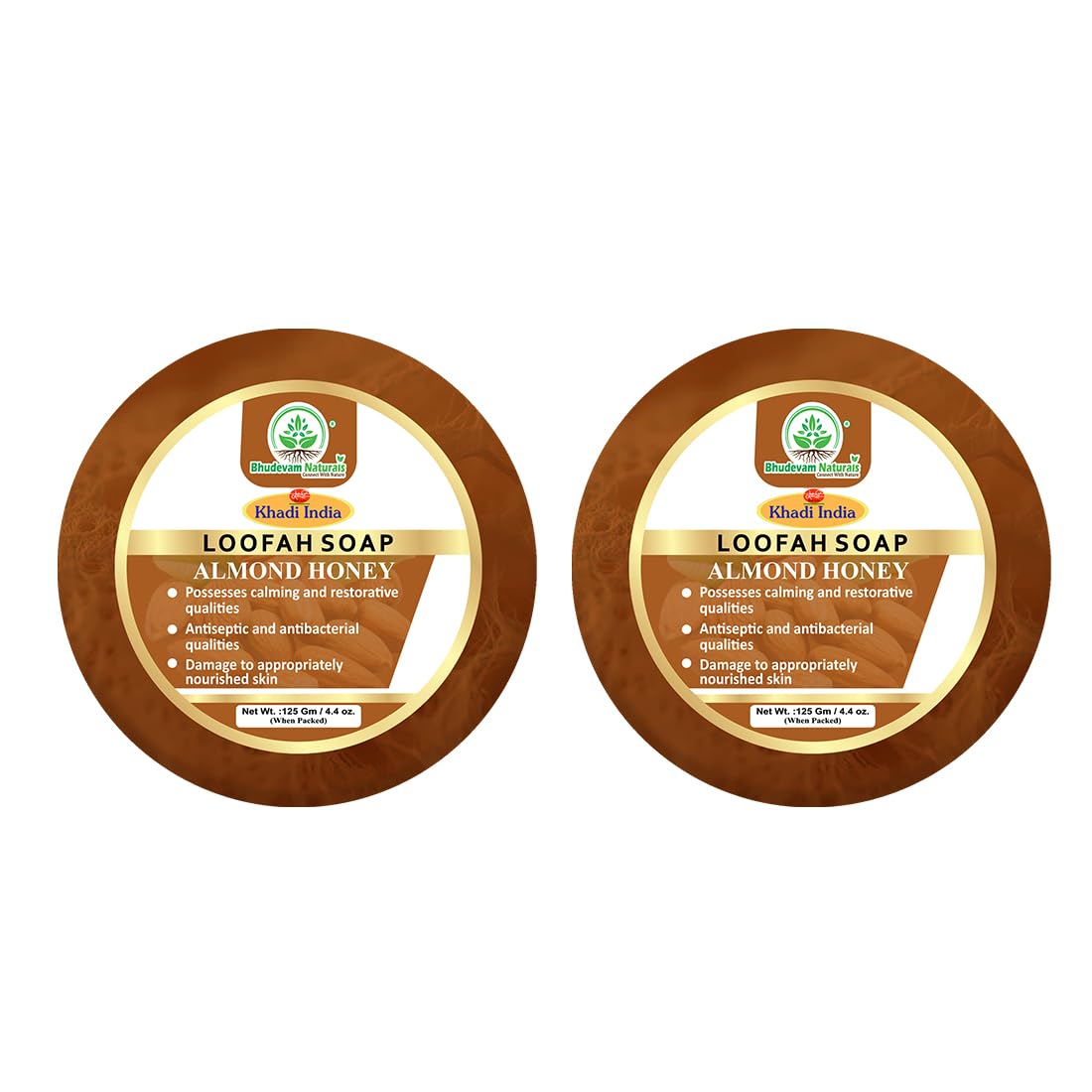 Bhudevam Naturals Khadi Almond Honey Loofah Soap – Natural Exfoliating Bath Soap for Soft & Glowing Skin- 250GM (Pack of 2)