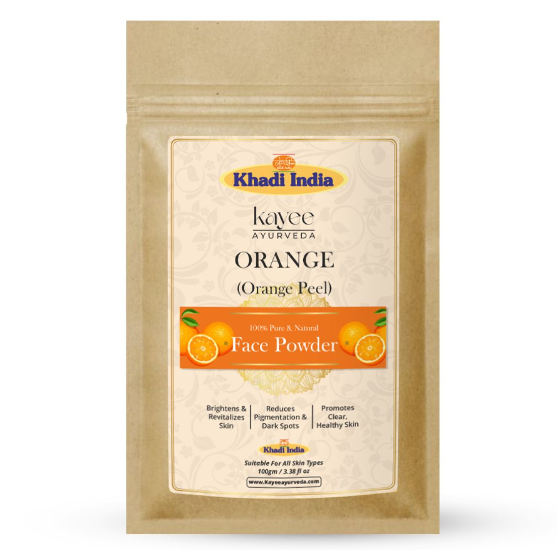 Kayee Ayurveda Orange Face Powder for Face | Natural Orange Peel Powder for Glowing, Fresh & Radiant-Looking Skin | Ayurvedic Herbal Orange Peel Powder for Face Packs, Skin Care & Natural Beauty Routine | Suitable for All Skin Types | 100 g