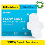 Hi Life Flow Easy Organic Panty Liners with Wings | 100% Organic Cotton Top Sheet Liners for Daily Spotting, Discharge & Light Flow (Pack of 20)