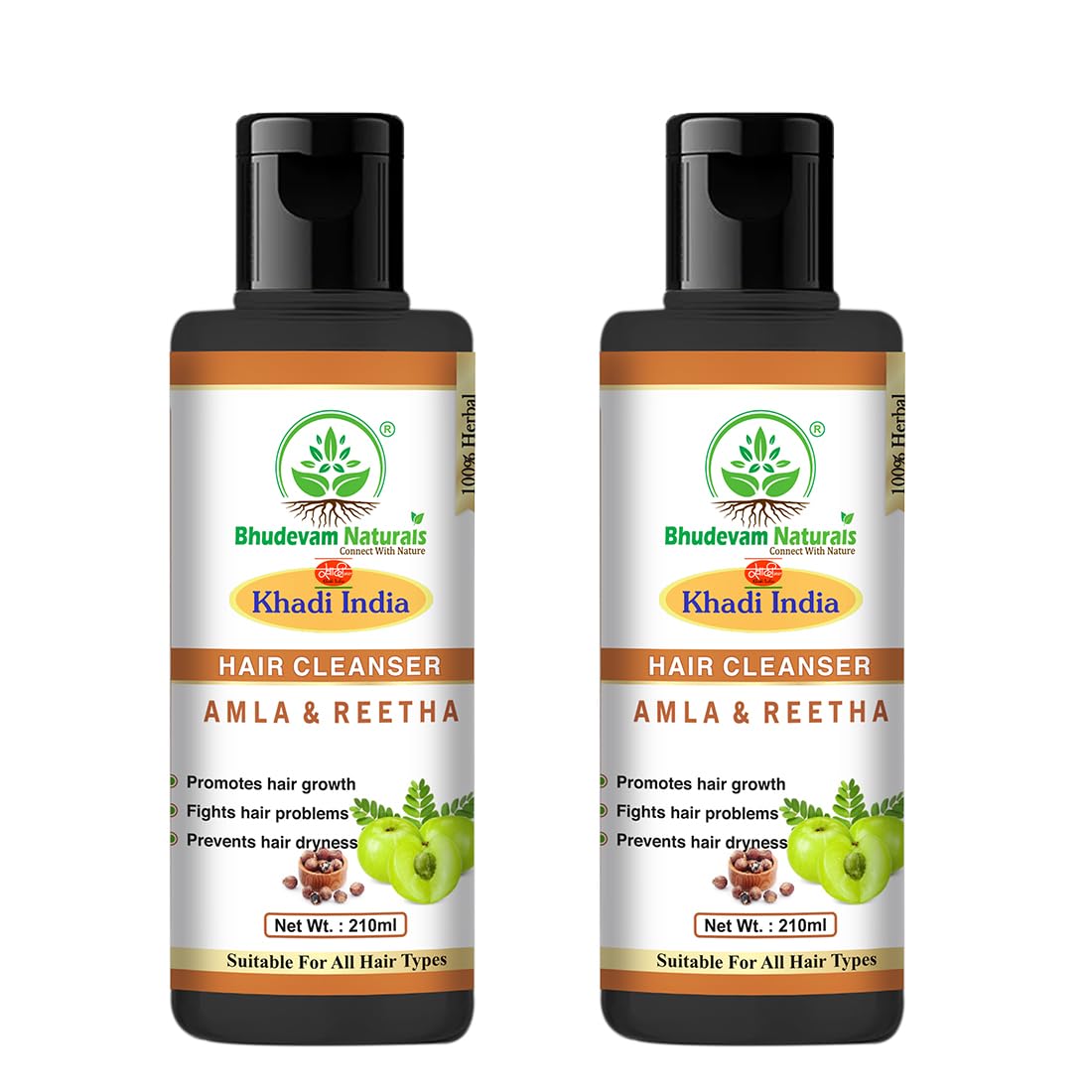 Bhudevam Naturals Khadi Amla Reetha Hair Shampoo for Hair Fall Control & Deep Scalp Cleansing- 420ML( Pack of 2)