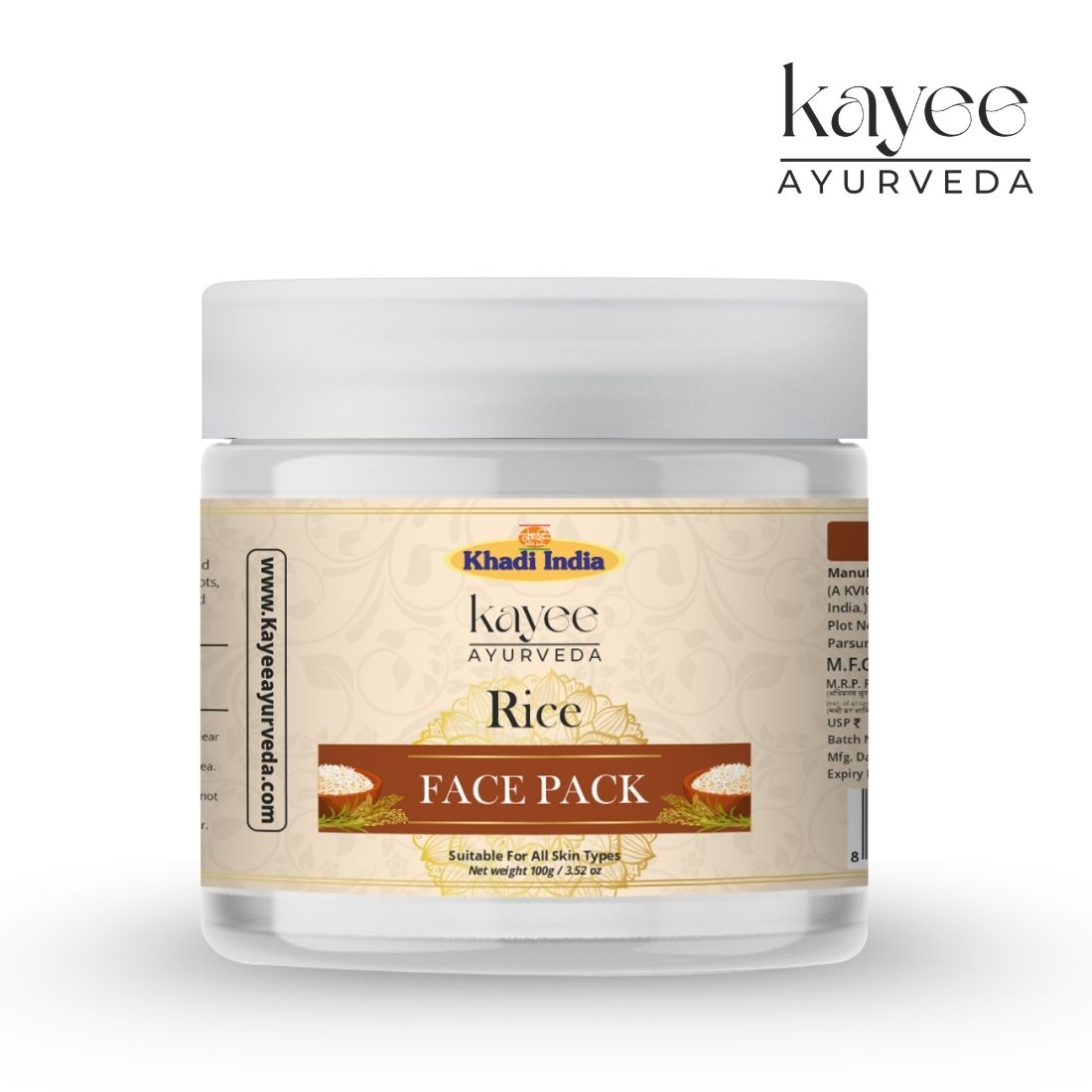 Kayee Ayurveda Rice Face Pack for Soft & Radiant-Looking Skin | Rice-Enriched Herbal Facial Mask for Men & Women | Helps Remove Dirt, Excess Oil & Surface Buildup for a Fresh, Smooth, Soft & Healthy-Looking Complexion
