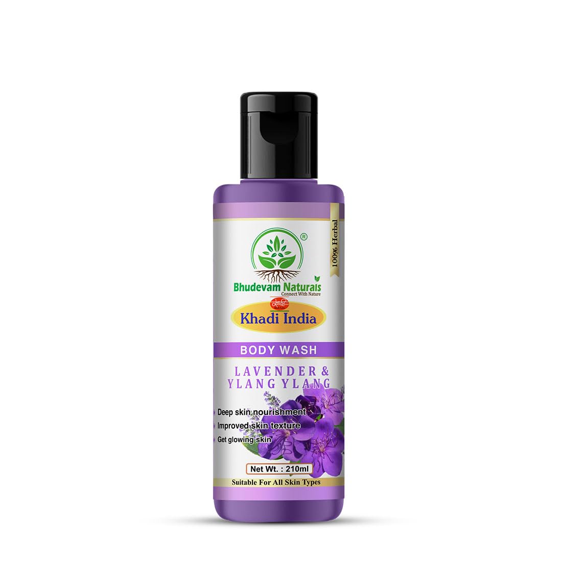 Bhudevam Naturals Khadi Lavender Ylang Ylang Body Wash, Soothing & Relaxing Skin Cleanser- 210ML
