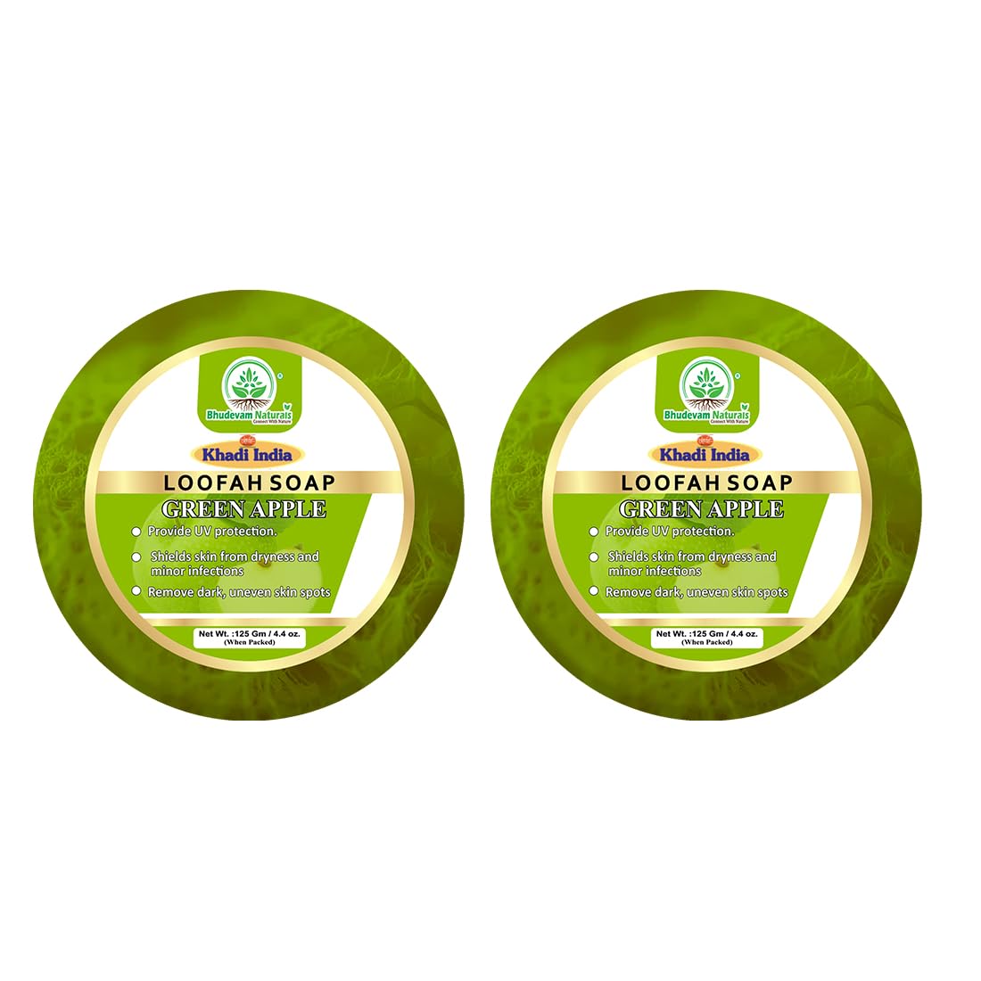 Bhudevam Naturals Khadi Green Apple Loofah Soap – Natural Exfoliating Bath Soap for Fresh & Glowing Skin- 250GM (Pack of 2)