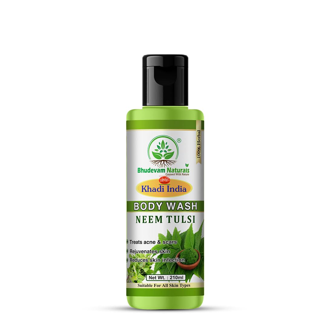Bhudevam Naturals Khadi Neem & Tulsi Body Wash – Herbal Skin Purifying Cleanser for Daily Use- 210ML