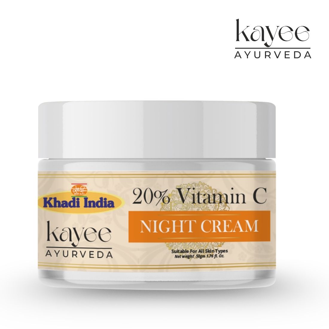 Kayee Ayurveda 20% Vitamin C Night Cream for Face, Brightening & Moisturizing Overnight Facial Cream for Dull Skin, Helps Improve the Appearance of Dark Spots, Uneven Skin Tone & Texture | 50 g
